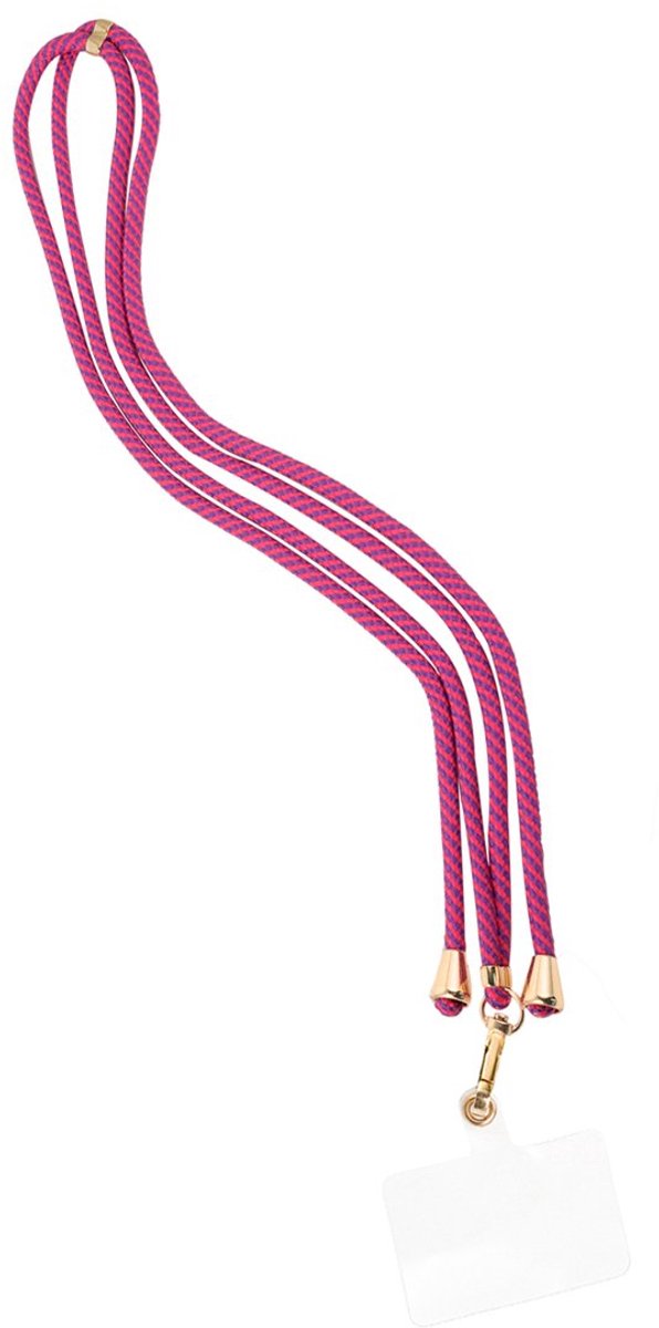 Telefoonkoord - Roze paars twist print koord lang - In lengte verstelbaar 160 cm goud detail - Geschikt voor iPhone - Geschikt voor Samsung - Universeel - Phone cord - Telefoonketting - Koord voor telefoon - Telefoon hanger ketting