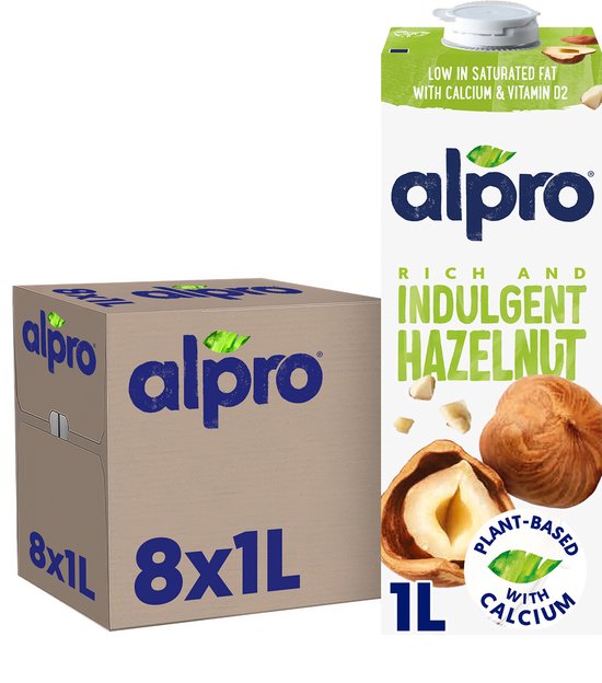 Alpro Drink Lait végétal aux noisettes Original - Sans lactose et sans gluten - 8 x 1 L