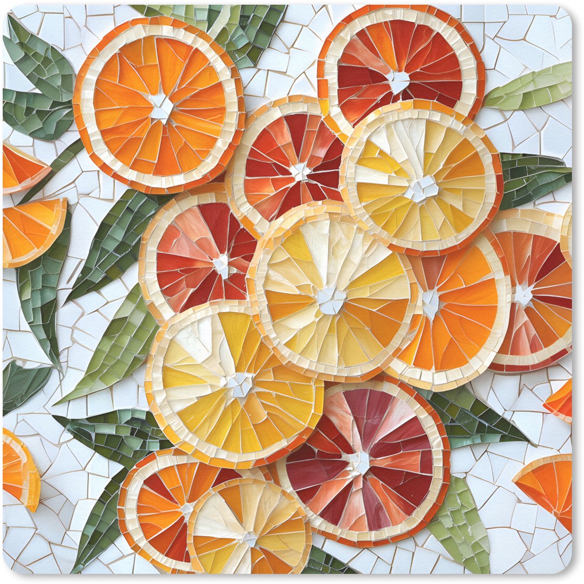 Muismat 20x20 cm - Mousepad Schijfjes - Fruit - Oranje - Mozaïek - Muismatten