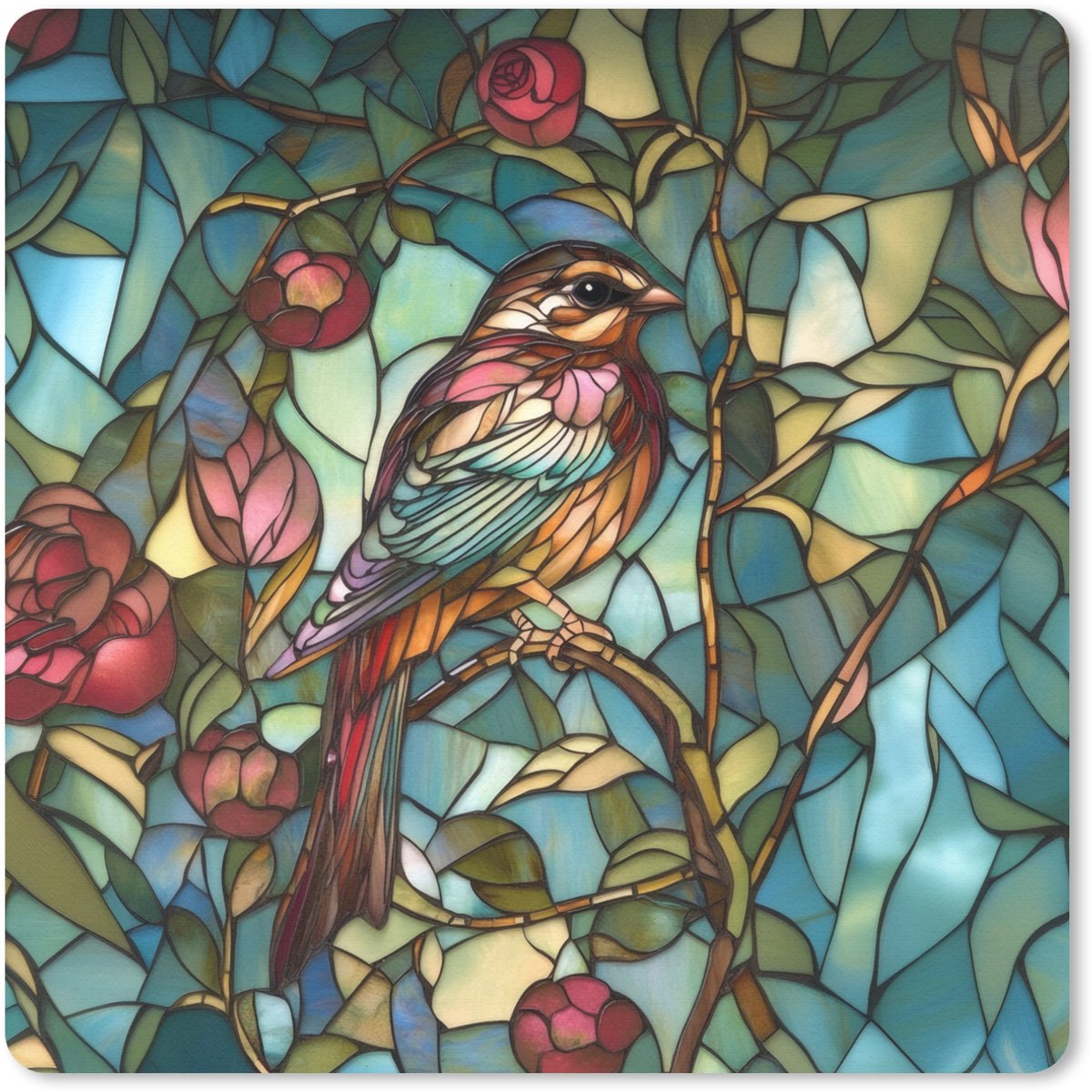 Muismat 30x30 cm - Mousepad Vogel - Tak - Rozen - Mozaïek - Muismatten