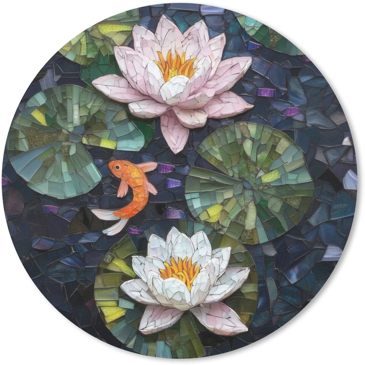 Muismat rond 30x30 cm - Mousepad Glasstukjes - Leliebladeren - Vis - Oranje - Ronde muismatten