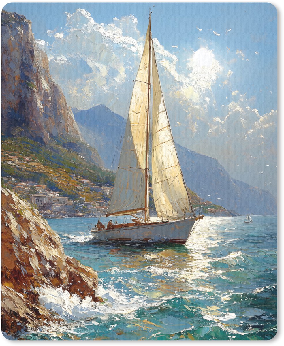 Muismat 19x23 cm - Mousepad Zeilschip - Zee - Rotsen - Wolken - Muismatten