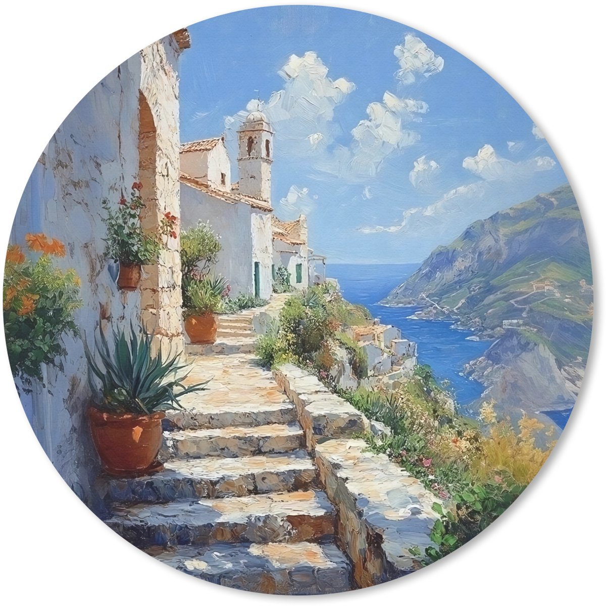 Muismat rond 20x20 cm - Mousepad Trap - Huizen - Berglandschap - Zee - Ronde muismatten