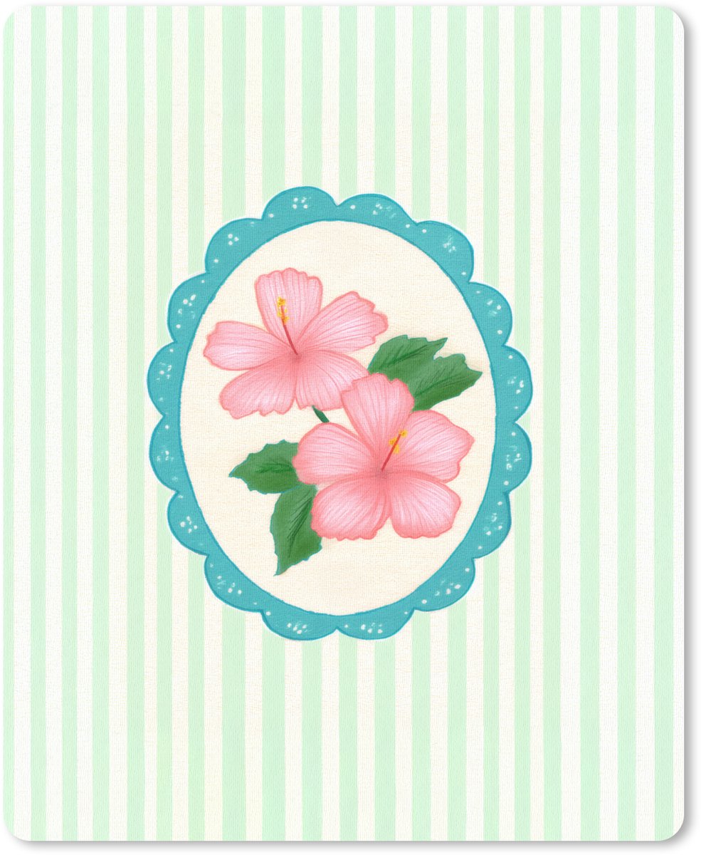 Muismat 19x23 cm - Mousepad Bloemen - Ovaal - Strepen - Groen - Muismatten