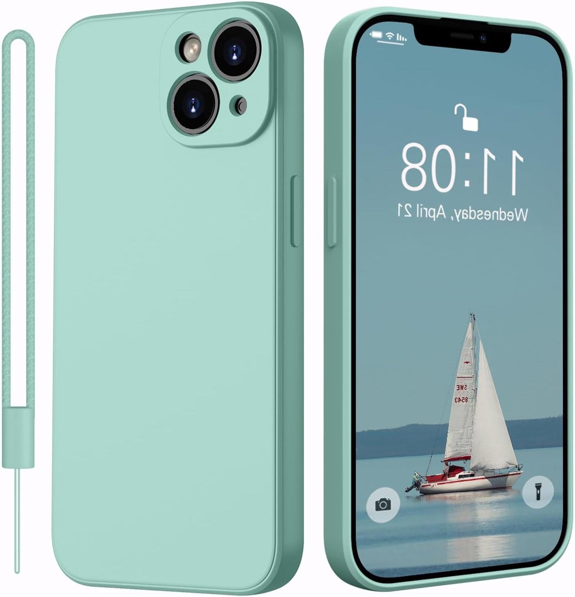 Allecto Plus - Siliconen Hoesje met Koord en Microvezel Voering voor iPhone 14 - Rondom Bescherming - Mintgroen - Stootvast en Krasbestendig