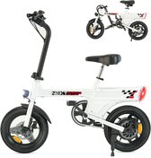 YEE GOO Elektrische fiets - Draagbare e-bike voor woon-werkverkeer in de stad, max. snelheid 25 km/u, 250 W motor, 20-30 km actieradius, schijfremmen voor en achter, LED-verlichting en LCD-display, Wit.