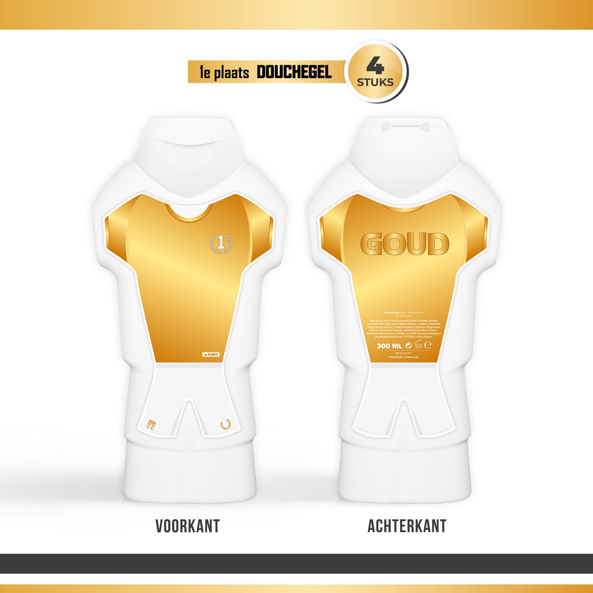 Goedkoopste Douchegel 1e Plaats / Goud - 4 stuks - | Prijs - Cadeau - Toernooi - Showergel - Shower gel - Voetbal - Prijzen