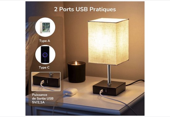 LSWZZ Touch Dimbaar nachtlampje, tafellamp met USB A C oplaadaansluiting, lampenkap van linnen, metalen sokkel, slaapkamer, kantoor, woonkamer, (lamp inbegrepen) (grijs
