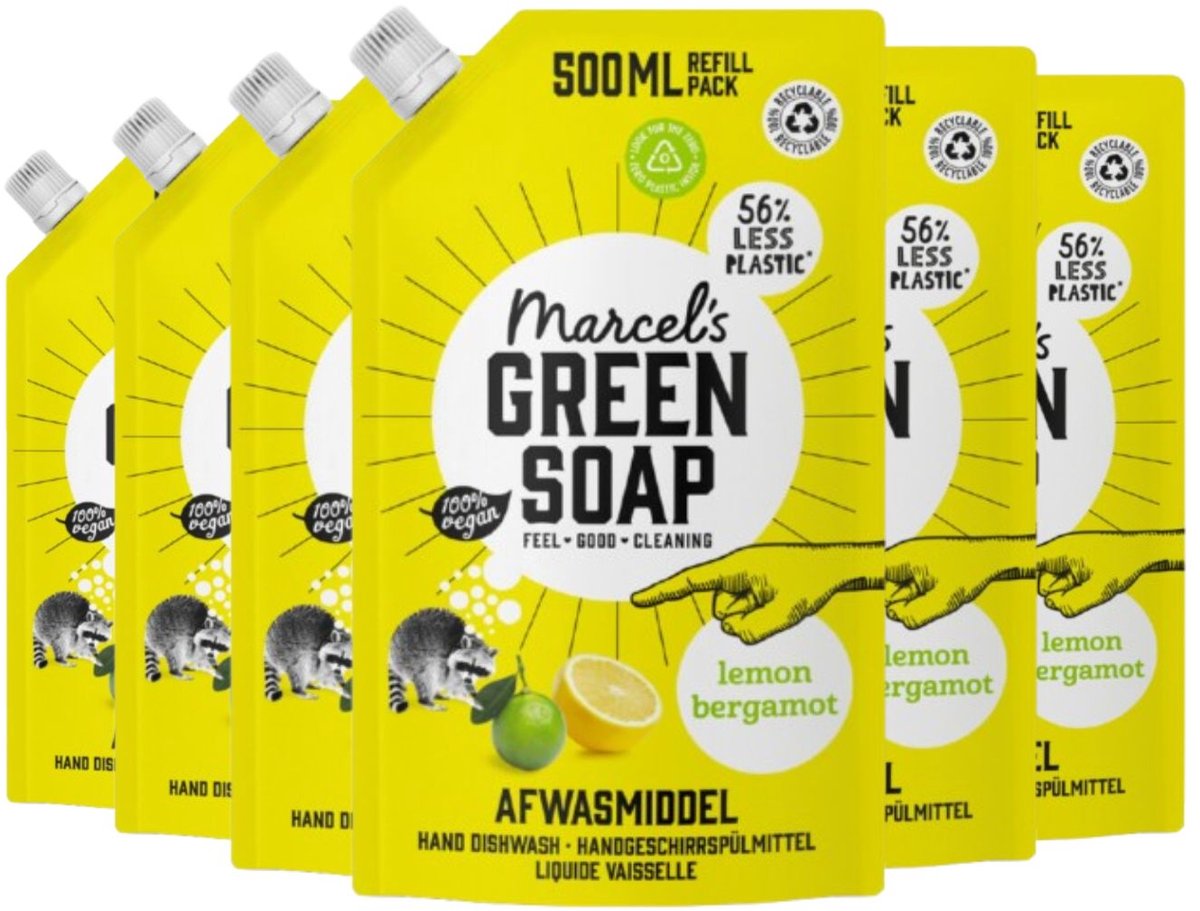 Marcel's Green Soap Afwasmiddel Navulling - Citroen & Bergamot - 6 x 500ml
