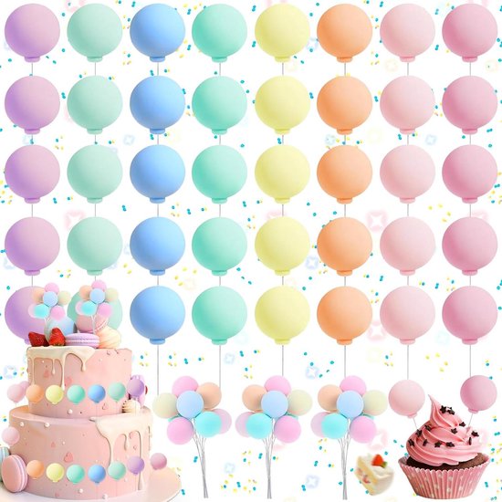 Dcas 40 Stück Tortendeko Kugeln – Bunte Cupcake Topper, DIY Kuchen-Dekoration