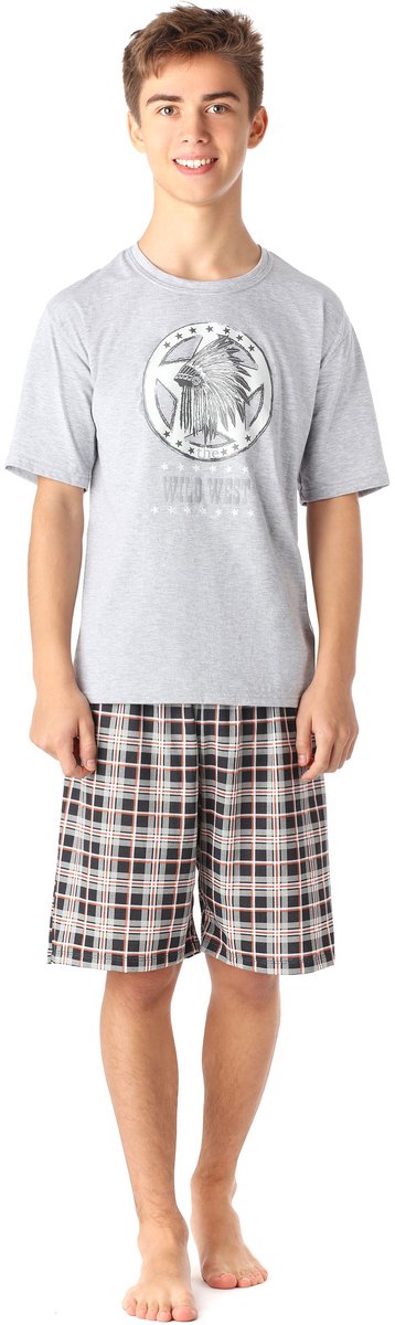 Timone – Jongenspyjama - Lange Mouwen – Katoenen - Set Tweedelig – Pyjama – Huispak – MelangeKariert6 – 170 - TI-TI30-112-PJ