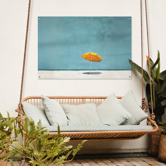 Affiche de jardin 120x80 cm - Décoration de jardin Parasol - Jaune - Plage - Mer - Affiche pour le jardin - Décoration extérieure - Tableau de jardin clôture - Décoration murale sur toile de jardin - Décoration murale sur toile de balcon