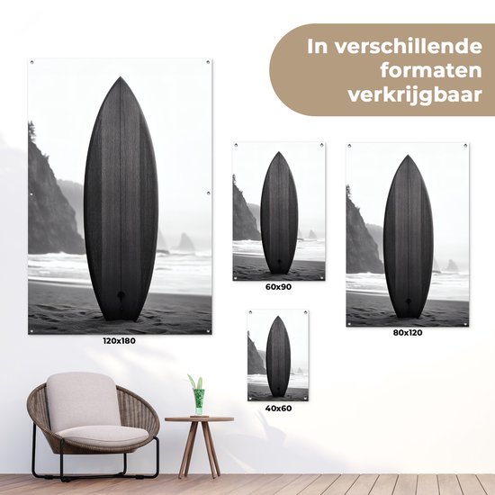 Affiche de jardin 80x120 cm - Décoration de jardin Planche de surf - Sable - Mer - Affiche pour le jardin - Décoration extérieure - Tableau de jardin clôture - Décoration murale sur toile de jardin - Décoration murale sur toile de balcon