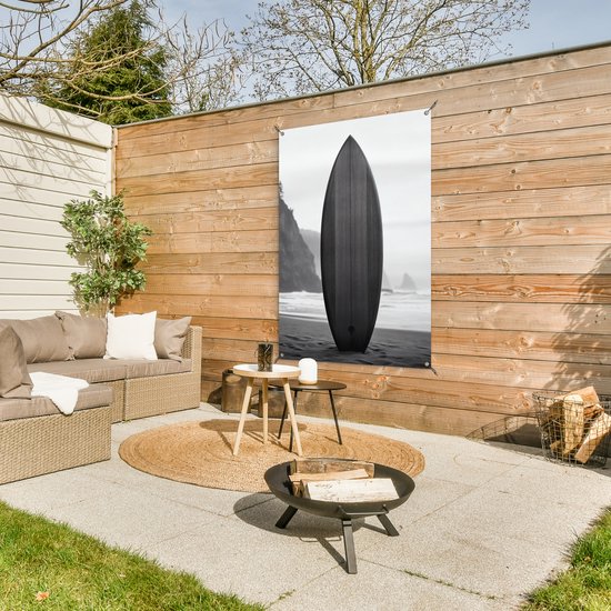 Affiche de jardin 80x120 cm - Décoration de jardin Planche de surf - Sable - Mer - Affiche pour le jardin - Décoration extérieure - Tableau de jardin clôture - Décoration murale sur toile de jardin - Décoration murale sur toile de balcon