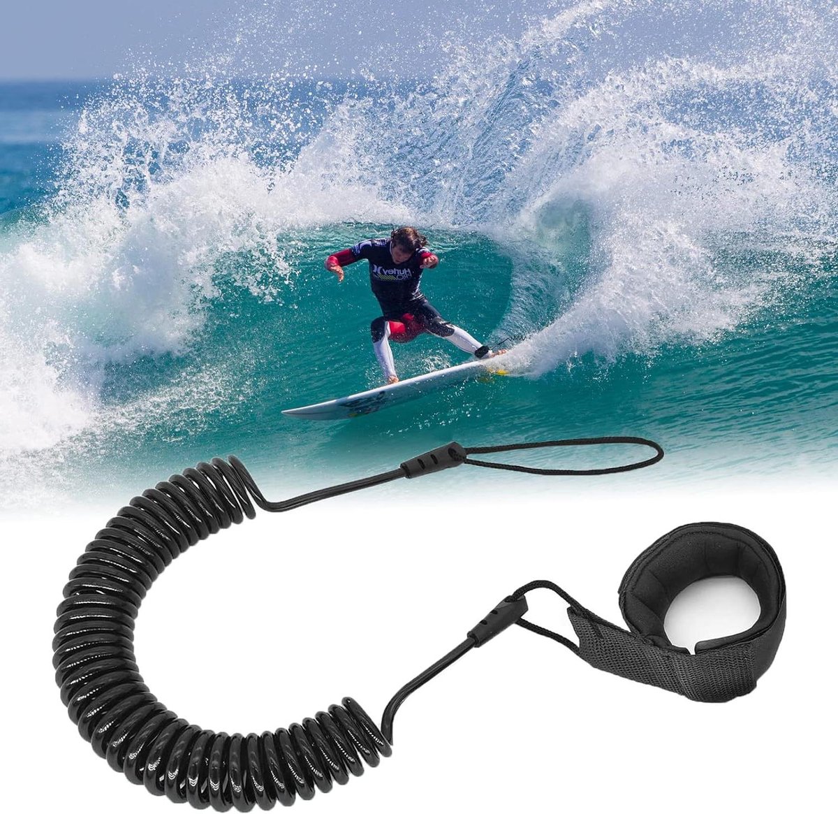 Surf Leash 5.5mm 10ft voor Paddle Board Enkelband - SUP Taille Leash - Quick Release Paddle Board Leash - Veiligheid Leiband - Opgerold Touw - Bodyboard Strap - Surfboard Band voor Standup Board