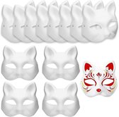 12 stuks kattenmaskers, doe-het-zelf papieren masker, therian masker, vossenmasker, wit doe-het-zelf maskers om te beschilderen, leeg kattenmasker voor Halloween, cosplay, maskerade, party,
