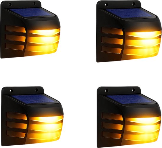 Nince Solar Tuinverlichting 4-Pack - Wandlamp Schutting Decoratie - Solar Wandlamp Buiten