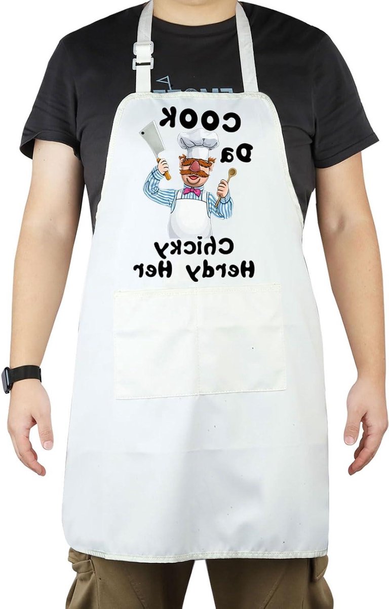 Allecto Plus - Keukenschort voor de Zweedse Chef - Kookschort met Verstelbare Band - Kip Design - Grappig Cadeau voor TV Show Fans