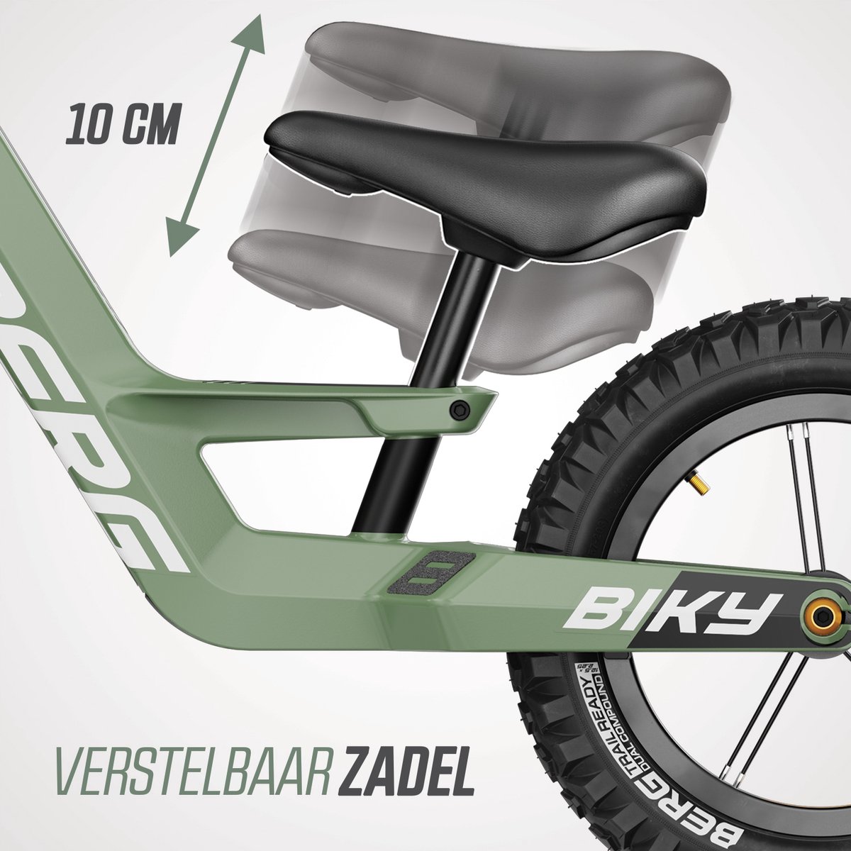 BERG Biky Cross Green Loopfiets - 12 inch - Met handrem - Lichtgewicht frame van magnesium - Verstelbaar zadel - 2,5+ Jaar - Groen — afbeelding 8