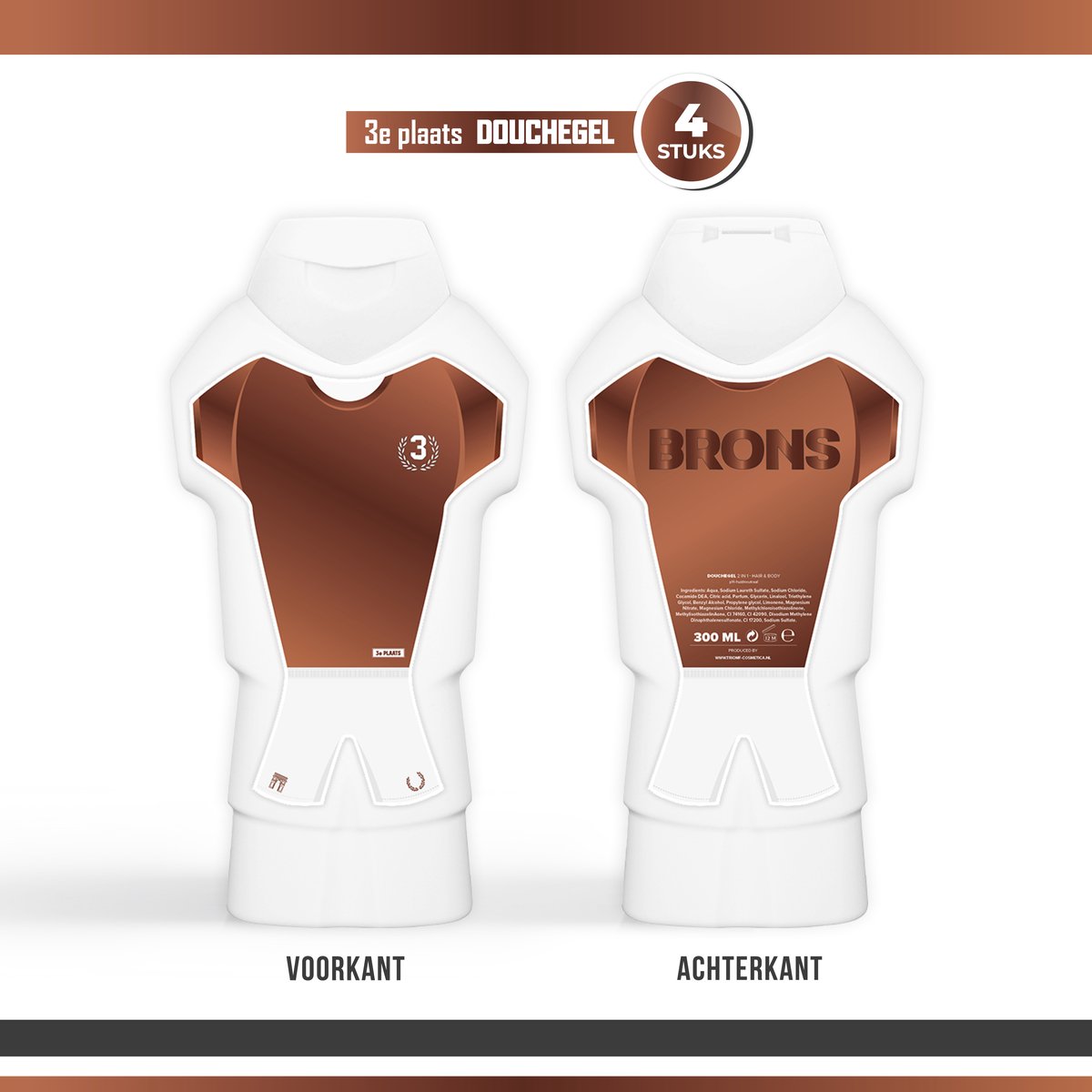 Goedkoopste Douchegel 3e Plaats / Bronz - 4 stuks - | Prijs - Cadeau - Toernooi - Showergel - Shower gel - Voetbal - Prijzen