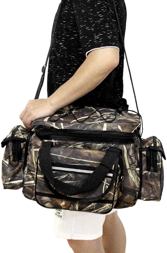 Sac à bandoulière imperméable Vista Bag – Sac de pêche grande capacité avec plusieurs poches – Sac de pêche Plein air Oxford – Sac à main ou bandoulière pour la Pêche, le Camping, la chasse – 50 x 30 x 25 cm