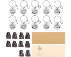 Allecto Plus - Sleutelhanger met hart koordtas en wenskaart - 10 stuks - Afscheidscadeau voor leraren en opvoeders - Zilverkleurig - Bedankjes en cadeaus voor opvoeders - Gemiddelde grootte