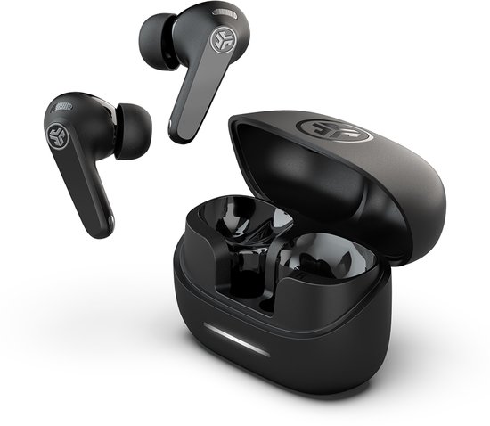 JLab Jbuds Pods ANC Oortjes Draadloos – 56 Uur Speeltijd – Draadloze Oordopjes - Bluetooth Multipoint – Hybrid Active Noise Cancelling Oortjes – Aanpasbare Equalizer Instellingen EQ4 – Fast Charging Case Met Ingebouwde Oplaadkabel - Zwart