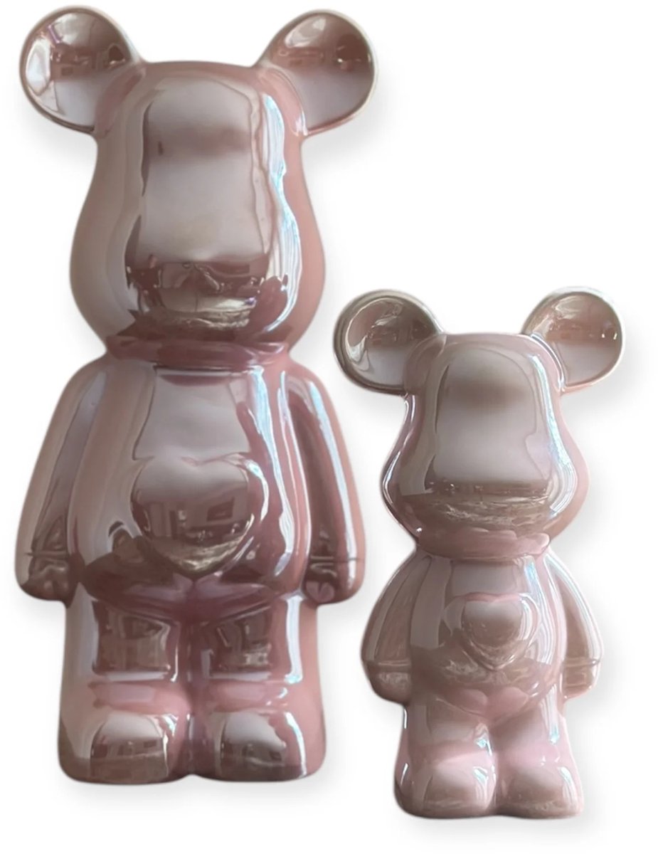 Keramiek beeld beer 28 cm - roze - pink - glans