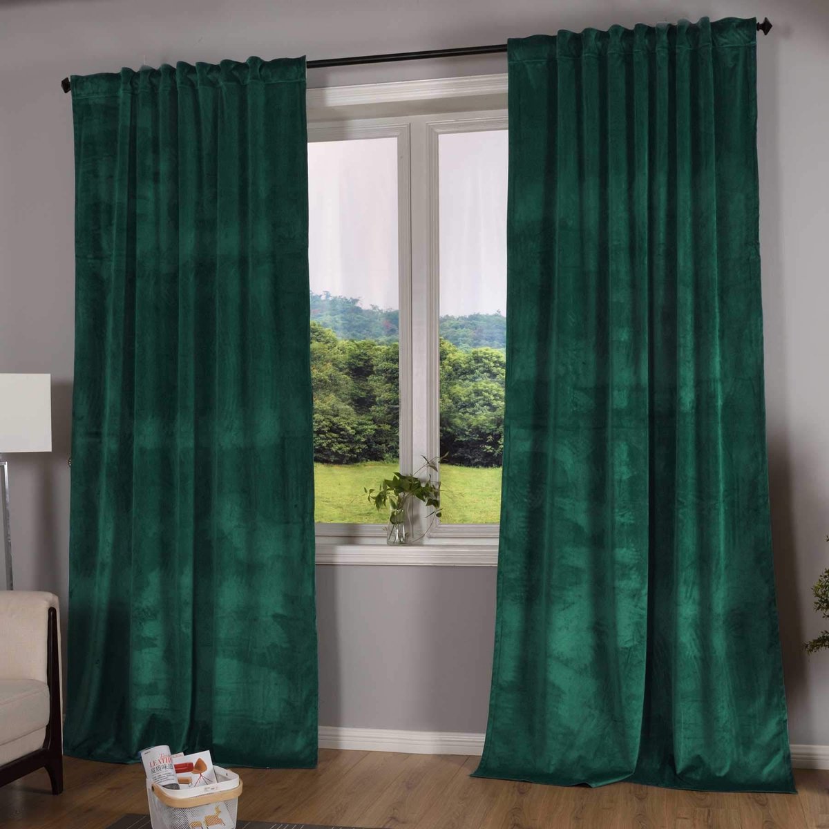 Ibenzoa Elegant Verduisteringsgordijn van Fluweel met Lussen en Tunneldoorvoer voor Slaapkamer en Woonkamer groen