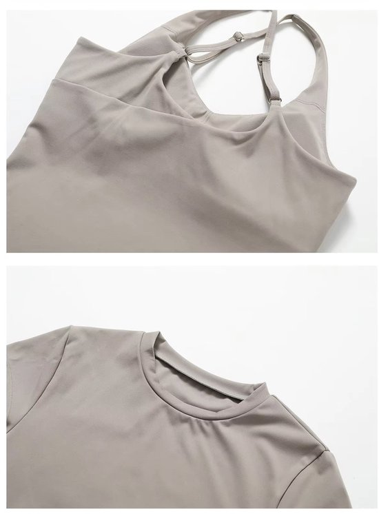 Set de sport Eclipse - Taille S - Lilas - Ensemble de sport 5 pièces avec soutien-gorge, haut à manches courtes, haut à manches longues, legging taille haute et short - Violet - Sans coutures et coupe Comfort