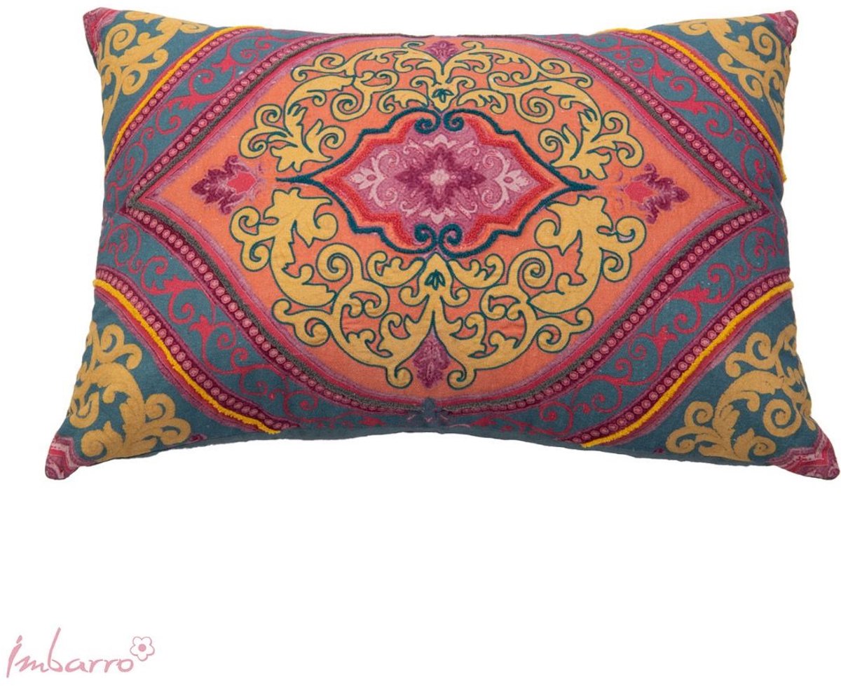 Imbarro Home & Fashion kussen katoen rechthoek met Barok print paars blauw geel 40 x 60 cm Juhi