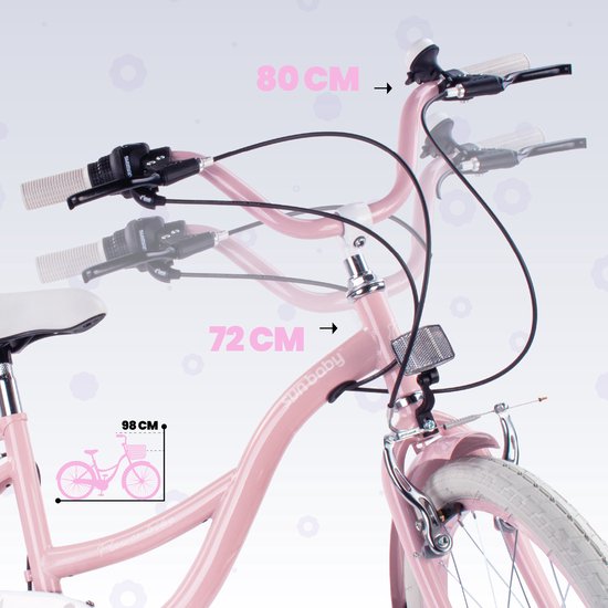 Flower Bike Fiets voor een meisje van 6 tot 10 jaar, 20 inch Roze, 6 versnellingen Shimano, kinderfiets in hoogte verstelbaar van Flower Bike — afbeelding 3
