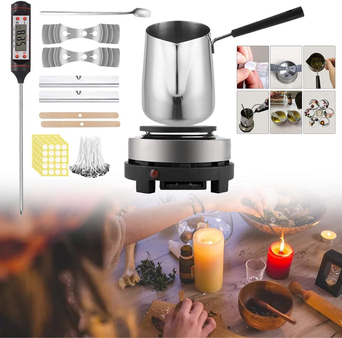 CLGP® Smeltpan Kaarsvet Set – Smeltpan voor Kaarsen - Kaarsen Maken Starterspakket – Candle Making Kit – Multikleur