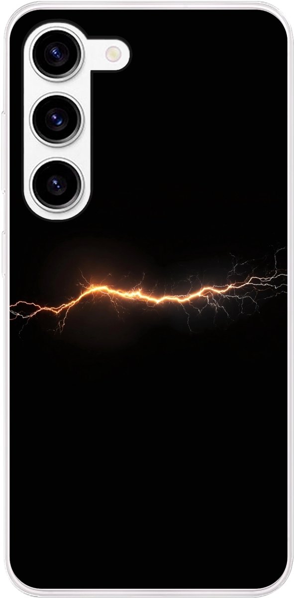 Telefoonhoesje Geschikt voor Samsung Galaxy S23 hoesje - Gaming - Oranje - Bliksemflits - Licht - Siliconen Telefoonhoesje Telefoonhoesje