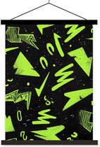 Posterhanger incl. Poster 120x160 cm - Schoolplaat - Vormen - Pijlen - Abstract - Zwart - Textielposter - Zwarte latten
