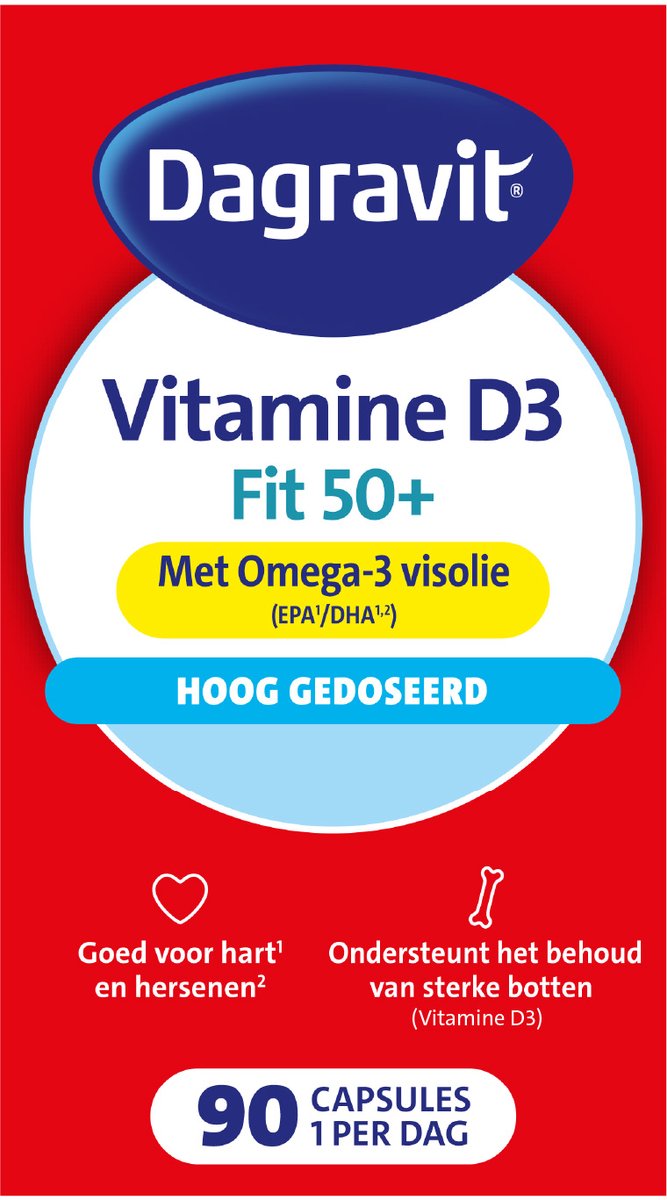 Goedkoopste Dagravit Vitaal 50 Vitamine D Omega-3 Visolie - DHA is goed voor het hart en hersenen - Vitamine D ondersteunt het behoud van sterke botten - 90 capsules