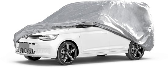 Zilveren autohoes op een witte stationwagen met een witte achtergrond.