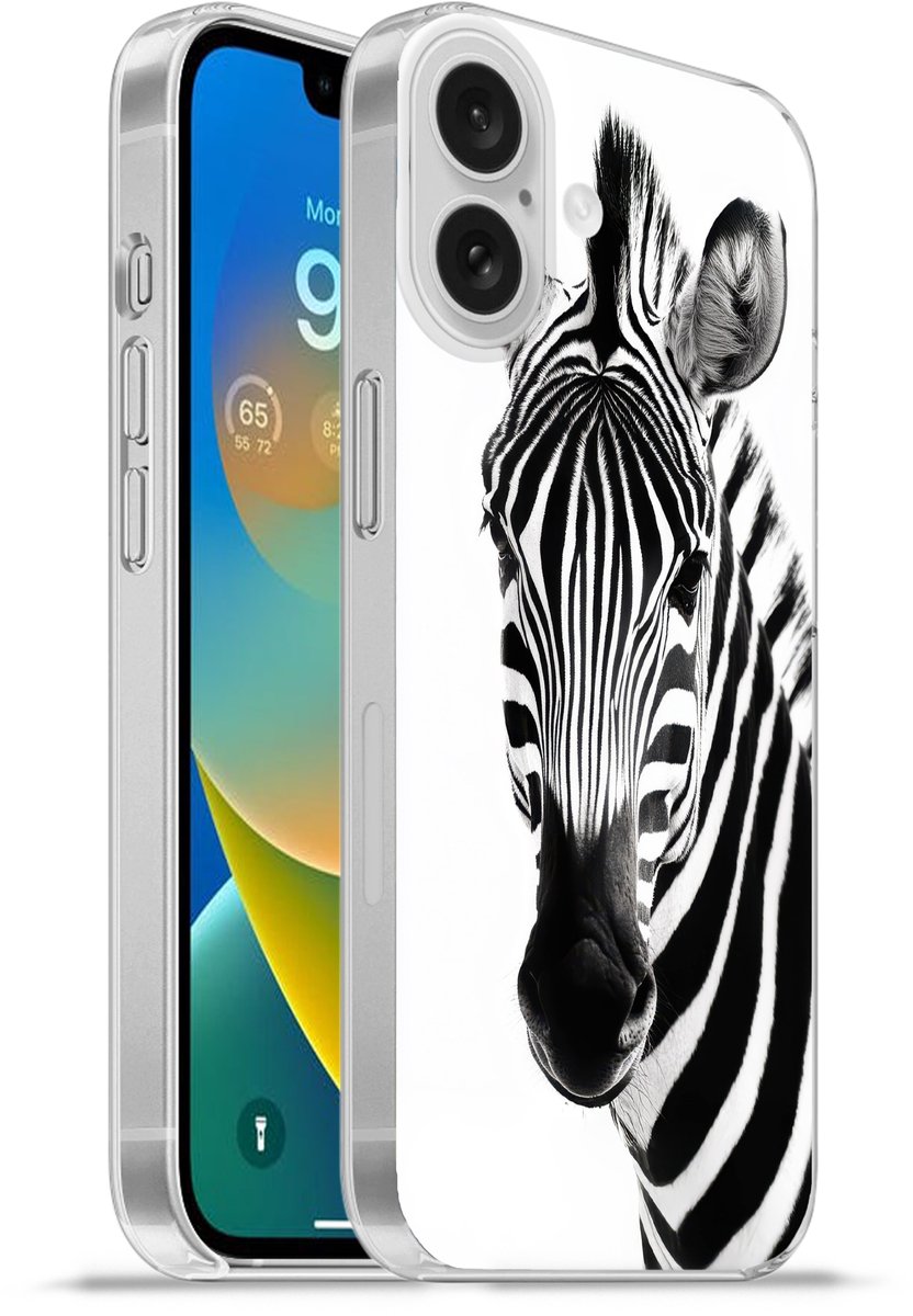 Telefoonhoesje Geschikt voor Apple Iphone 16 hoesje - Zebra - Close-up - Zwart - Strepen - Siliconen Telefoonhoesje Telefoonhoesje