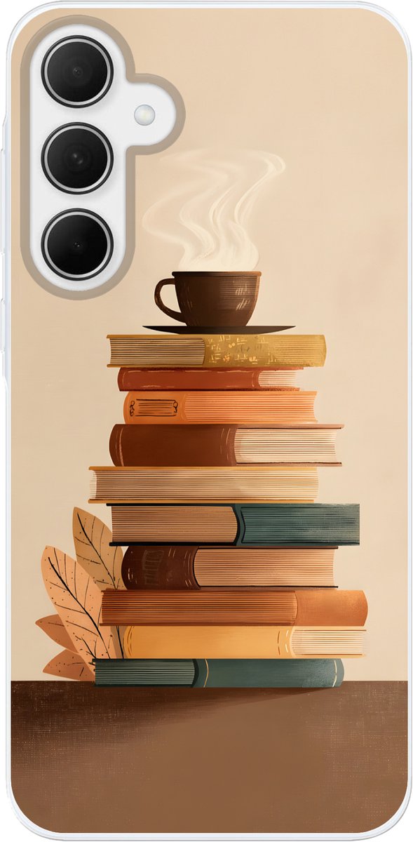Telefoonhoesje Geschikt voor Samsung Galaxy A35 hoesje - Boeken - Toren - Koffie - Beige - Siliconen Telefoonhoesje Telefoonhoesje
