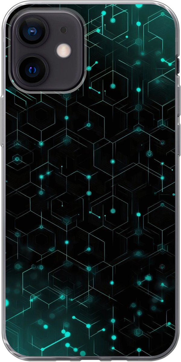 Telefoonhoesje Geschikt voor iPhone 12 hoesje - Gaming - Netwerk - Blauw - Punten - Patroon - Siliconen Telefoonhoesje Telefoonhoesje
