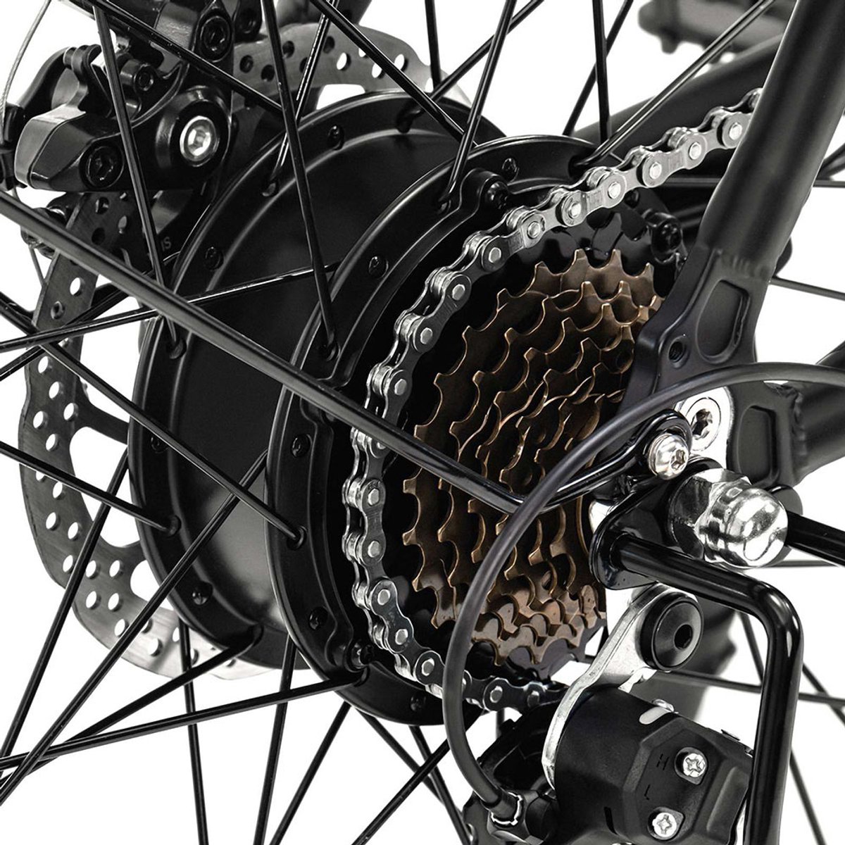 Foride Roamer 1 elektrische fiets met lage instap, 250 W motor, 36 V 13 Ah accu, 27,5 inch banden, maximale snelheid 25 km/u, maximaal bereik 100 km, schijfremmen, vering met lockout, Shimano 7 versnellingen - afbeelding 3