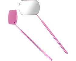 Allecto Plus - Vierkante wimperverlengingsspiegel met roestvrijstalen handvat - Cosmetische accessoire voor tandheelkundige onderzoeken - Roze - 1 stuk