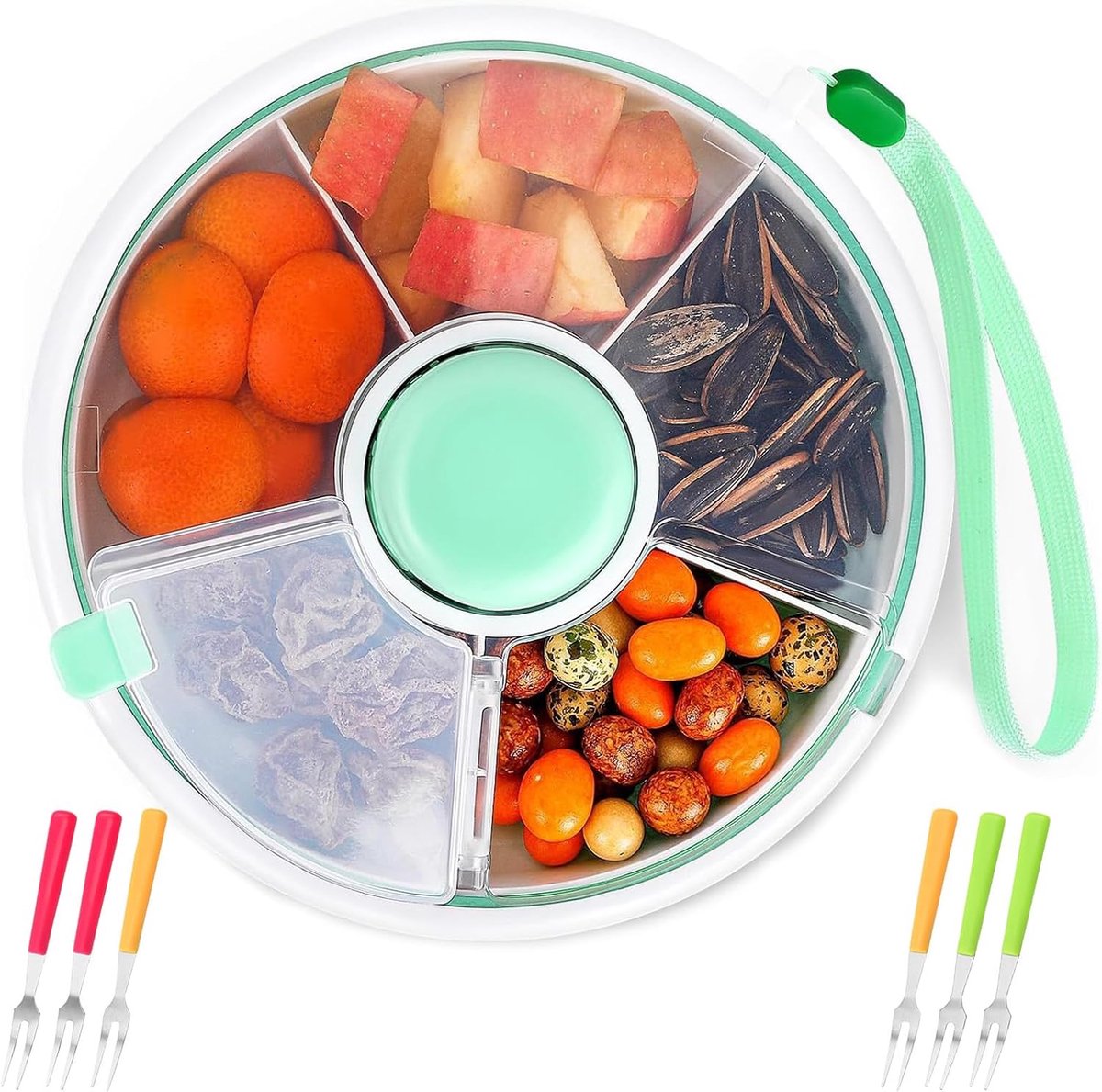 Snack Spinner Draaibare Snack Opberglade - Met Handriem - Herbruikbare Snackbox - Opbergdoos - Kinder Snackbox - Draagbare Snackbox - Snackkom - Draaibare Herbruikbare Snackkom - Snacklade BPA en PVC Vrij - Vaatwasserbestendig(Vork inbegrepen)