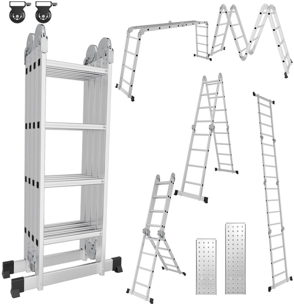 Vouwladder -4x3 Ladder-360cm-Aluminium Multifunctionele-150kg Draagvermogen - Inklapbare Aluminium – foto 3