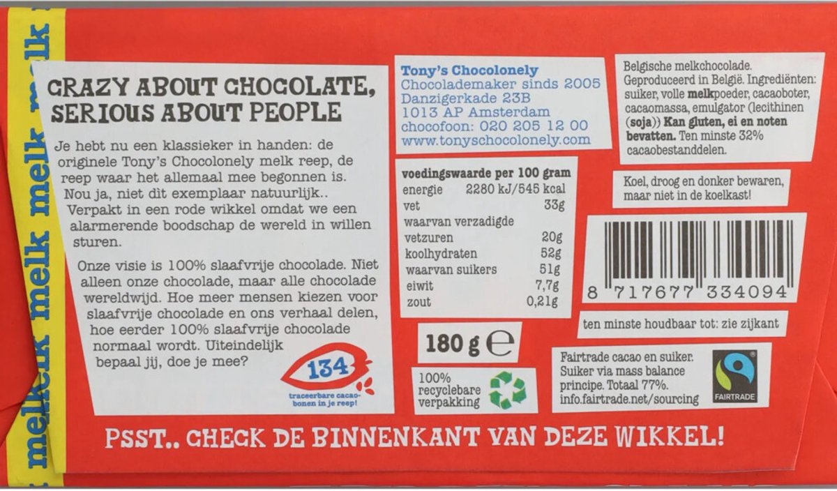 Melk Chocolade Reep - Melkchocolade Reep - 180 gram van Tony's Chocolonely — cadeau in Eten & Drinken - foto 6