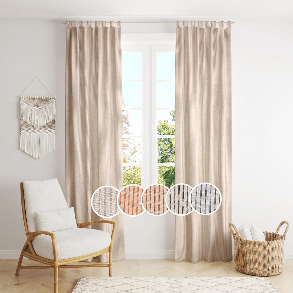 Ibenzoa Stijlvolle Boho Linnen Gaze Gordijnen voor Deur en Raam, Grijs, Set van 2, 183 x 106 cm