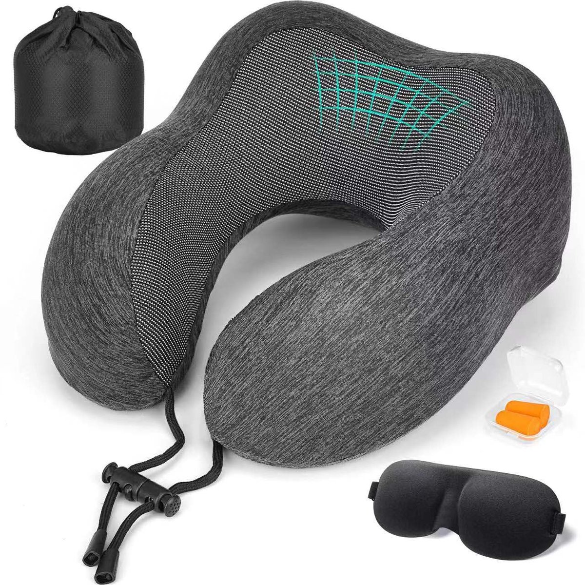 Ibenzoa® Nekkussen voor Reizen met Traagschuim en Accessoires voor Ultiem Comfort