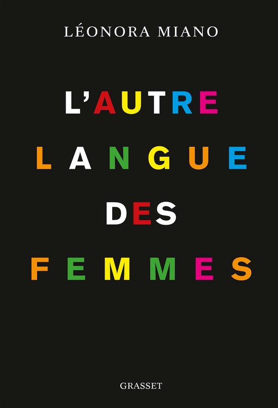Couverture de livre noire avec le titre L'AUTRE LANGUE DES FEMMES en lettres colorées sur fond noir.
