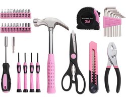 39-delige universele basisgereedschapsset voor huishoudelijk gebruik in roze voor vrouwen - kleine gereedschapsset met gereedschapskist, ideaal voor thuis, in de garage, op kantoor en in studentenhuizen
