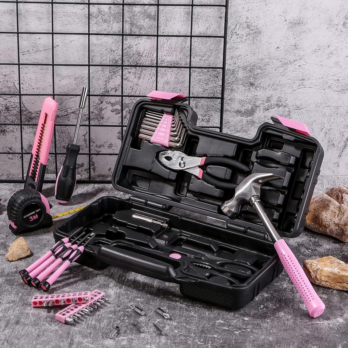 39-delige universele basisgereedschapsset voor huishoudelijk gebruik in roze voor vrouwen - kleine gereedschapsset met gereedschapskist, ideaal voor thuis, in de garage, op kantoor en in studentenhuizen — cadeau in Gereedschap - foto 4
